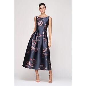 New, Kay Unger Elsa Tea Length Dress in French Navy Size 2 #MD792